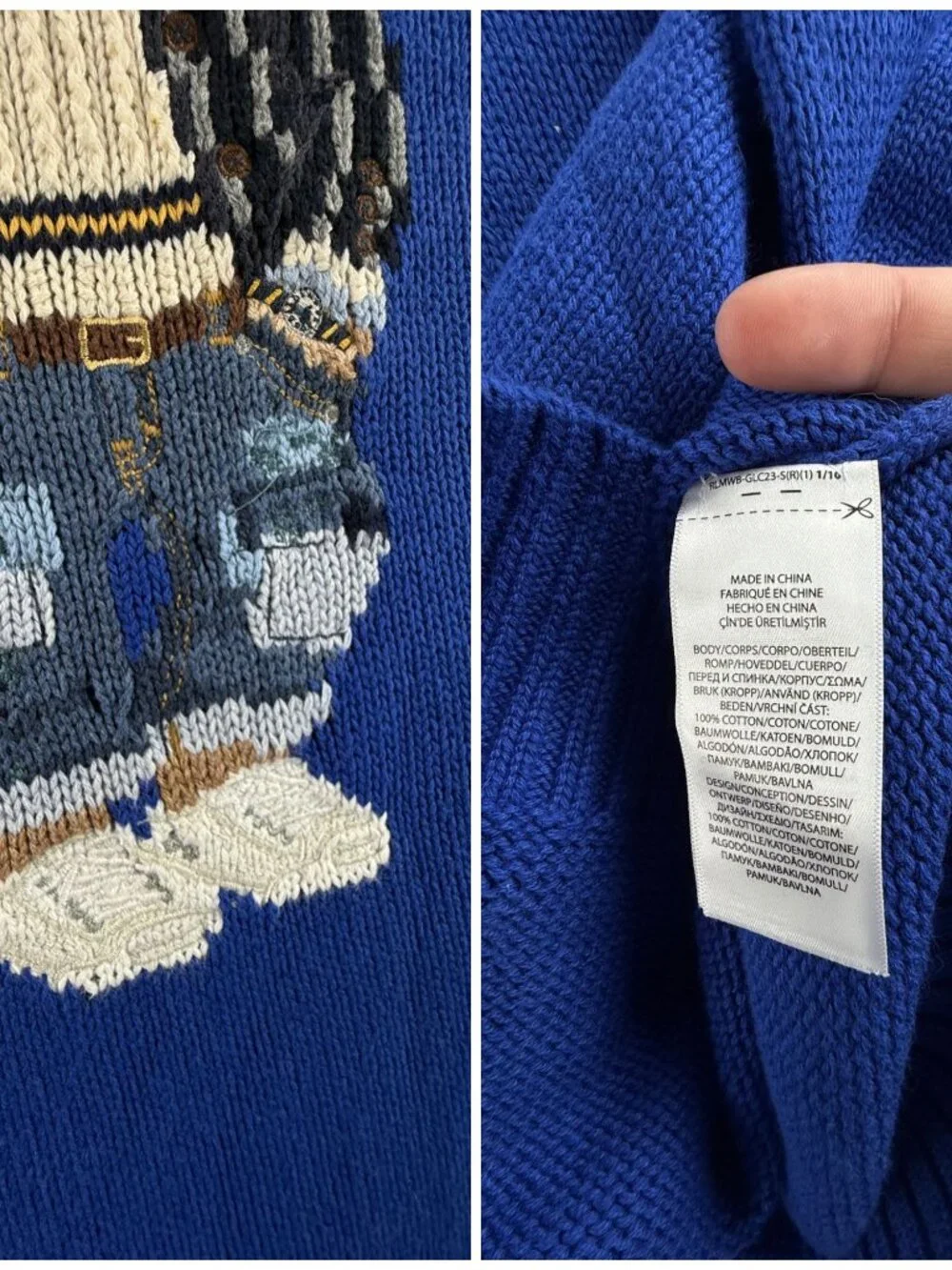 Polo Ralph Lauren Bear Cotton Sweater Blue 2XL QR Knit Pullover Preppy Drip
